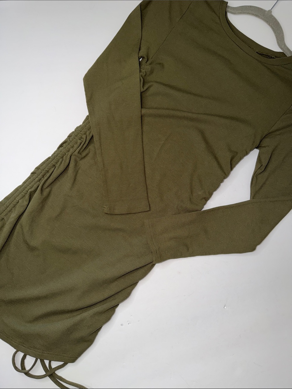 Steve Madden Olive Long-Sleeve Ribbed Drawstring Dress Women’s size M